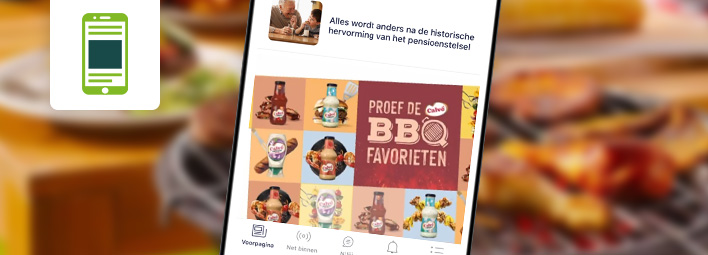 Smartphonescherm toont BBQ-advertentie.