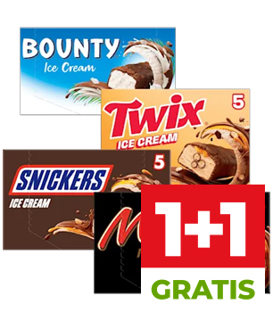 Alle A-merk IJsrepen, 1+1 gratis
