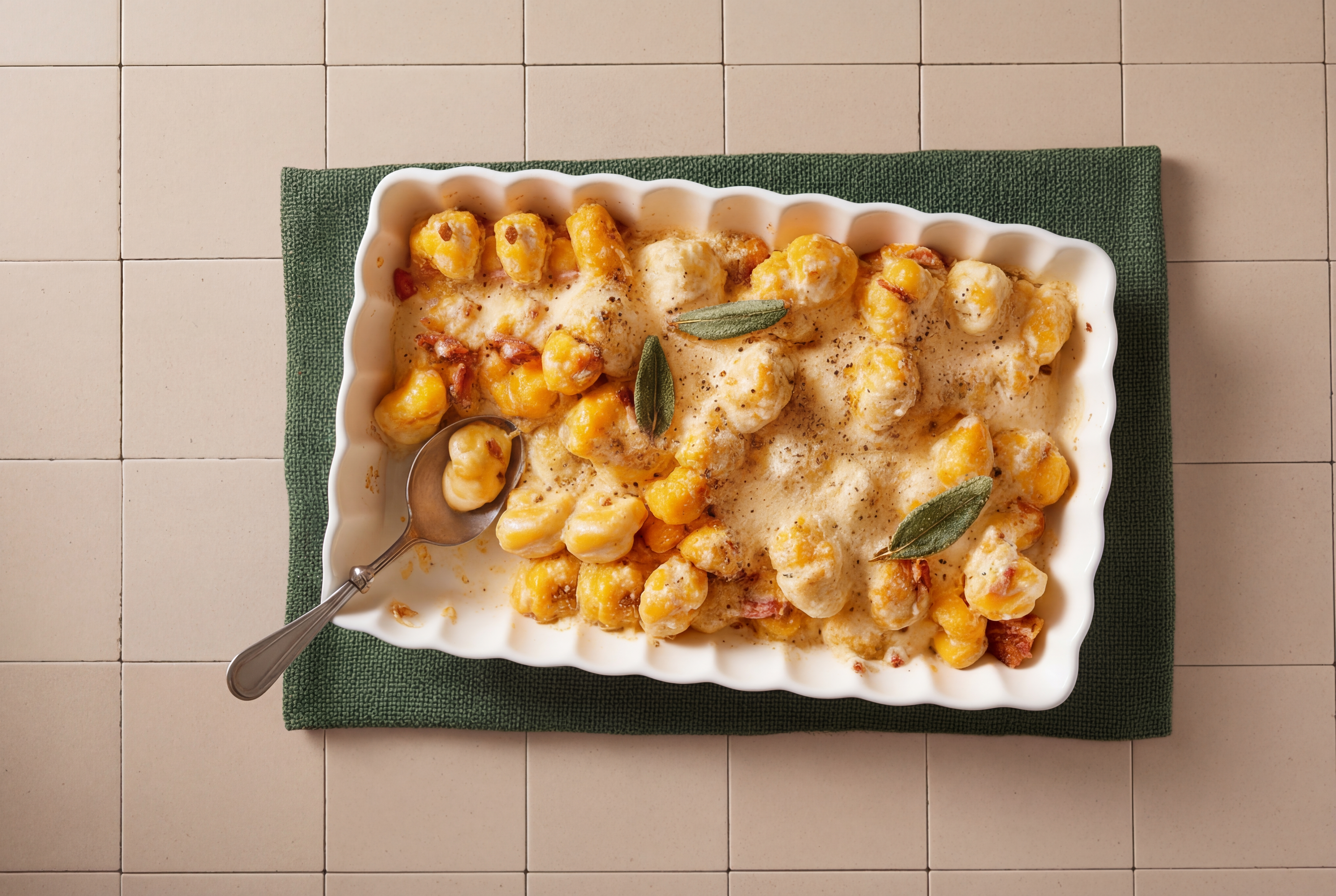 Romige gnocchi met pompoen en salie uit de oven