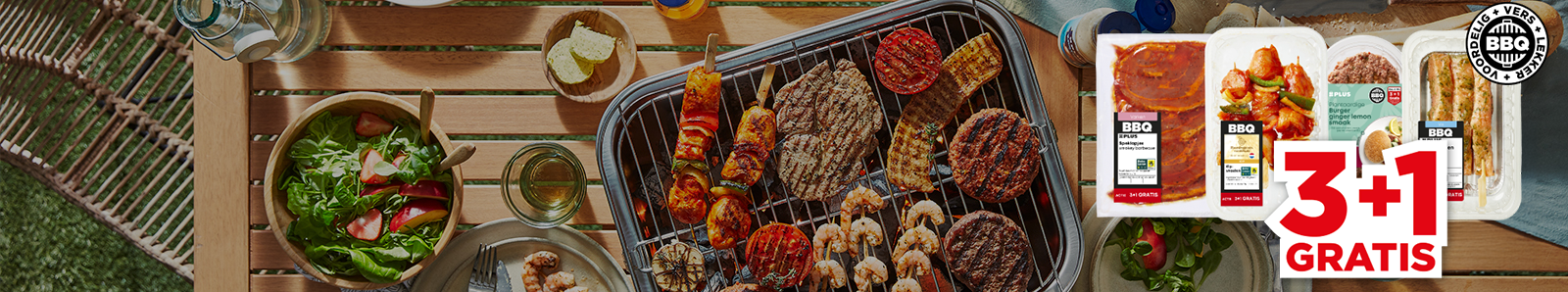 Sfeerbeeld van BBQ Kies & Mix assortiment met 3+1 GRATIS.