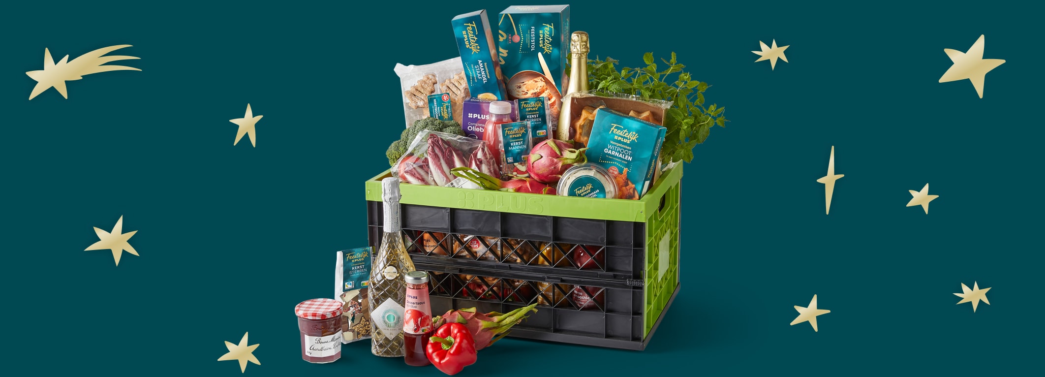 Krat met kerstboodschappen