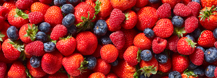 Blauwe bes, aardbei en framboos