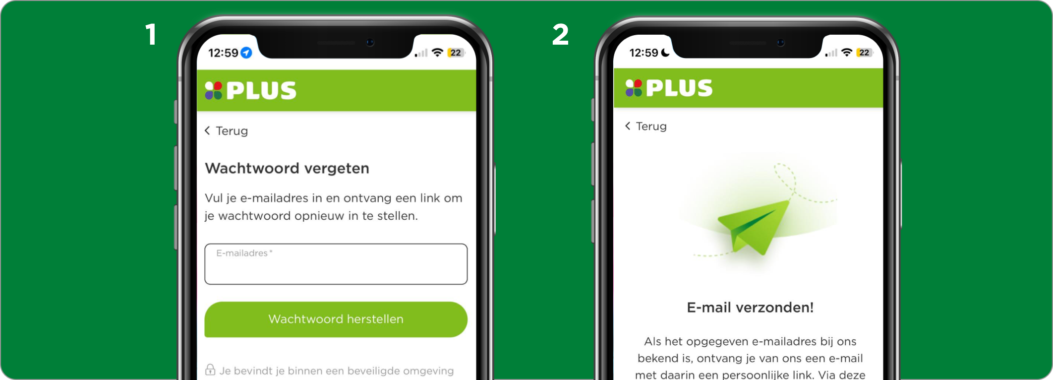 Nieuw wachtwoord instellen stap 1 en 2.