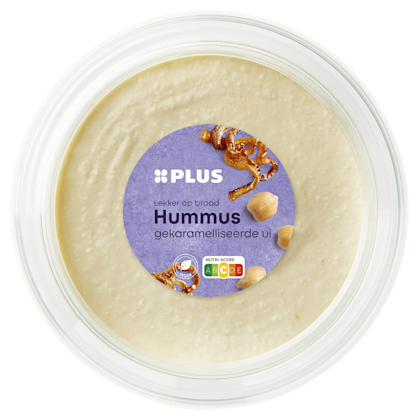 Hummus op brood gekarameliseerde Ui