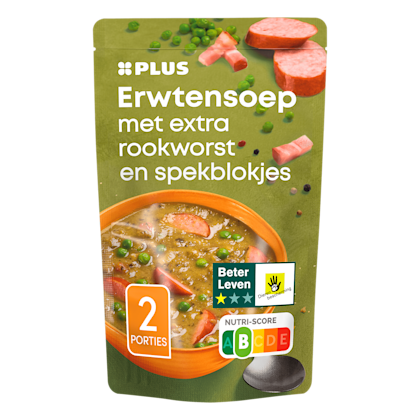Soep in zak erwtensoep