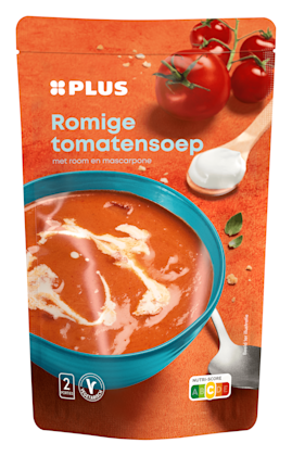 Soep in zak romige tomatensoep