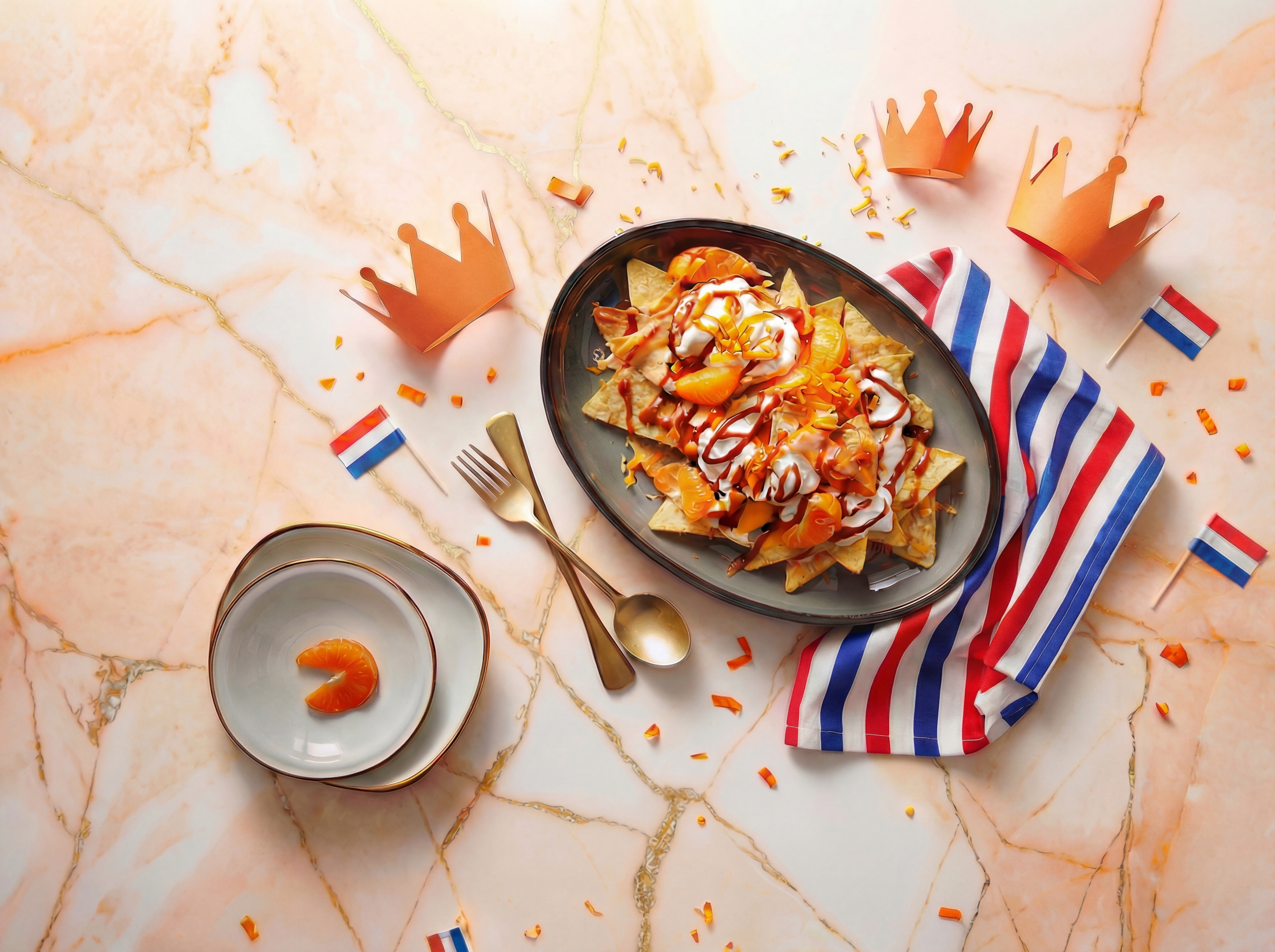 Zoete oranje nacho's met karamel en sinaasappel