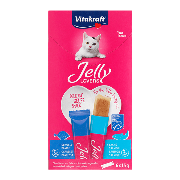 Vitakraft Jelly Lovers Snack Gatto - Con Salmone E Platessa, Senza Zuccheri E Cereali