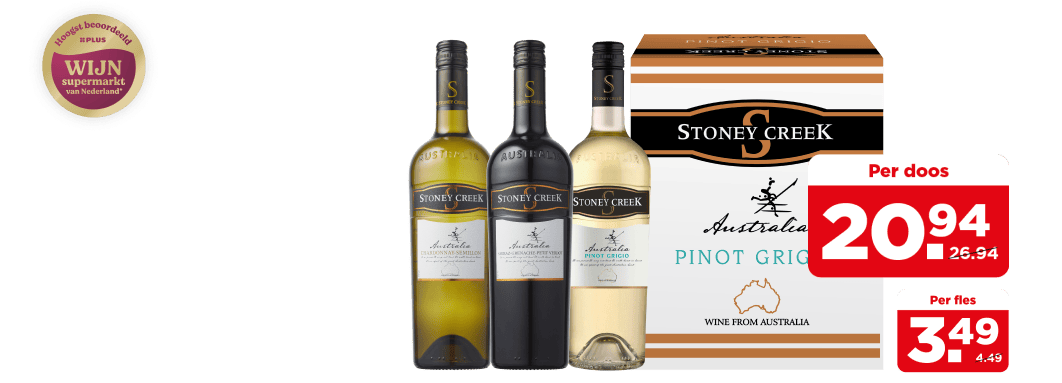 Stoney Creek Chardonnay Semillon, Pinot Grigio en Shiraz Grenache & Petit Verdot 