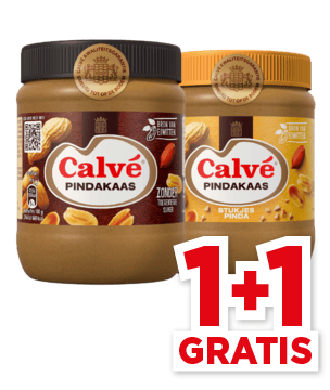 Calvé pindakaas, 1+1 gratis.