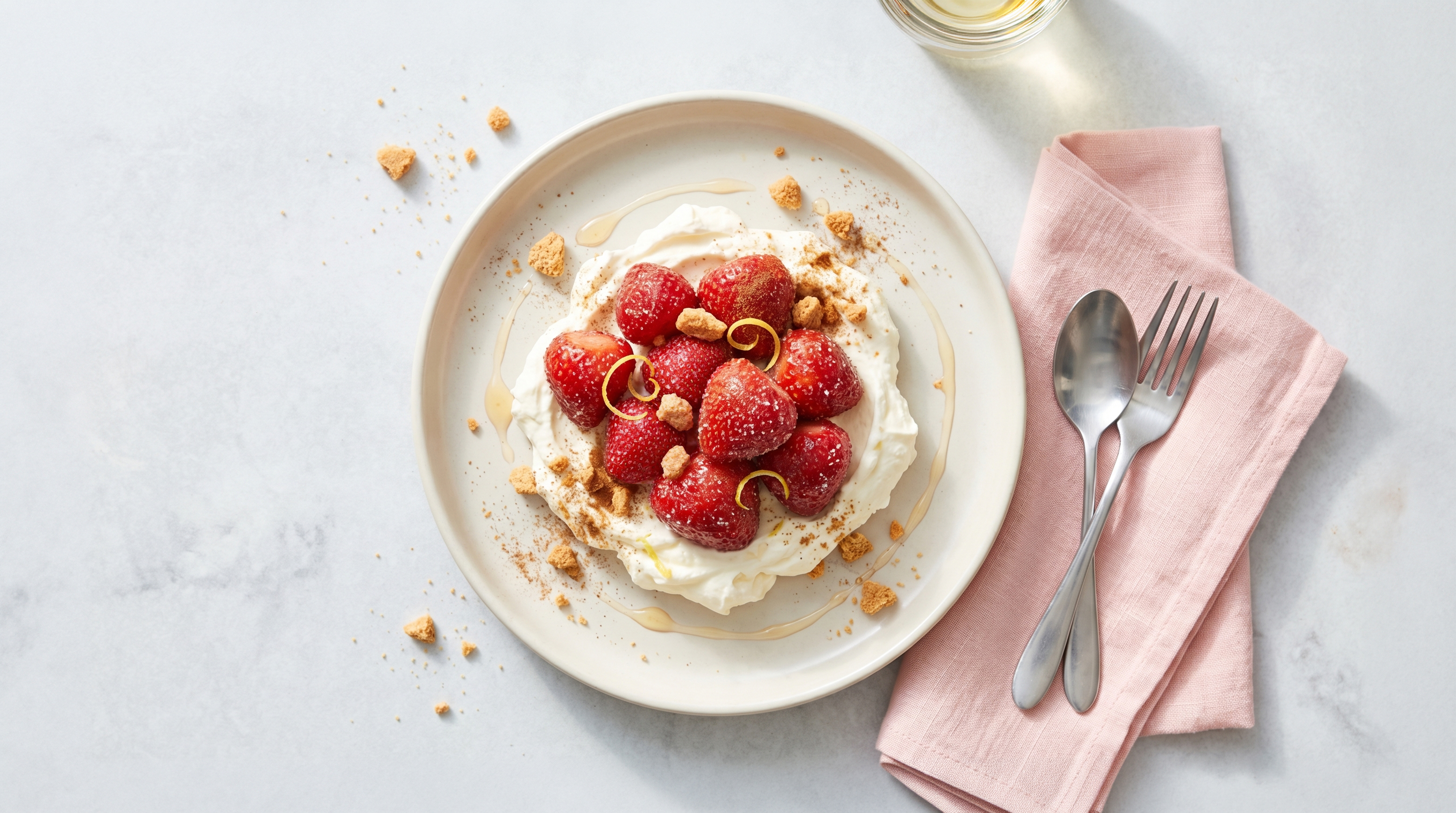 Kaneel-aardbeien op een wolk van mascarpone
