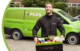Bezorger met krat PLUS