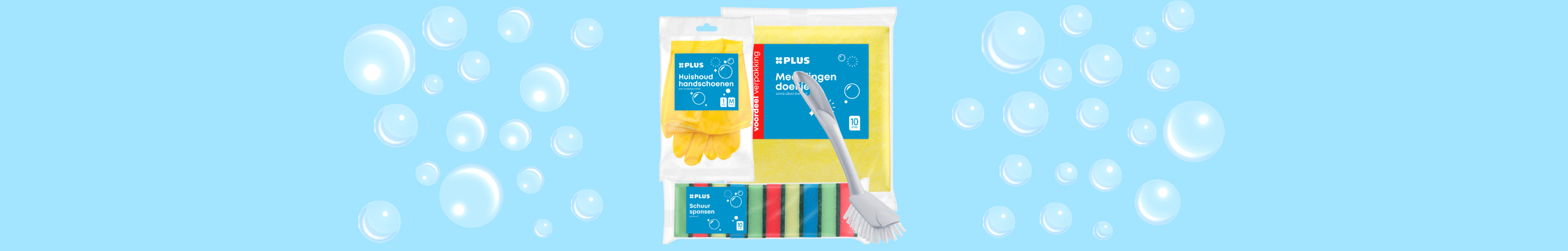 Emmer met schoonmaakspullen.