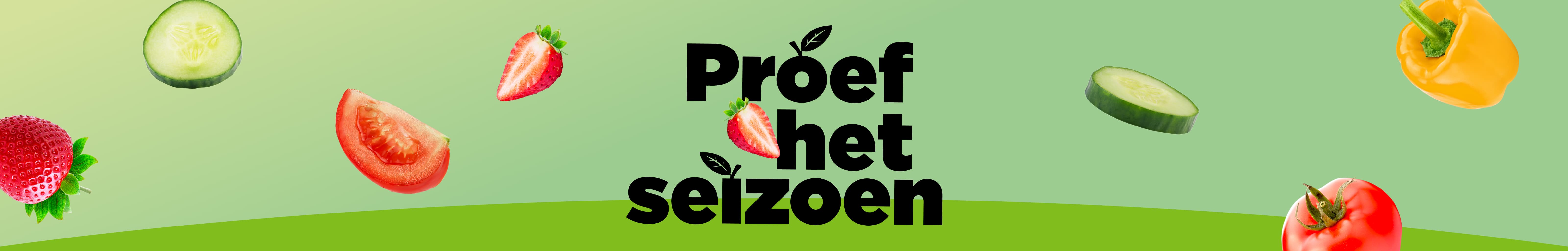 Aardbeien, tomaten, komkommer en paprika in het seizoen.