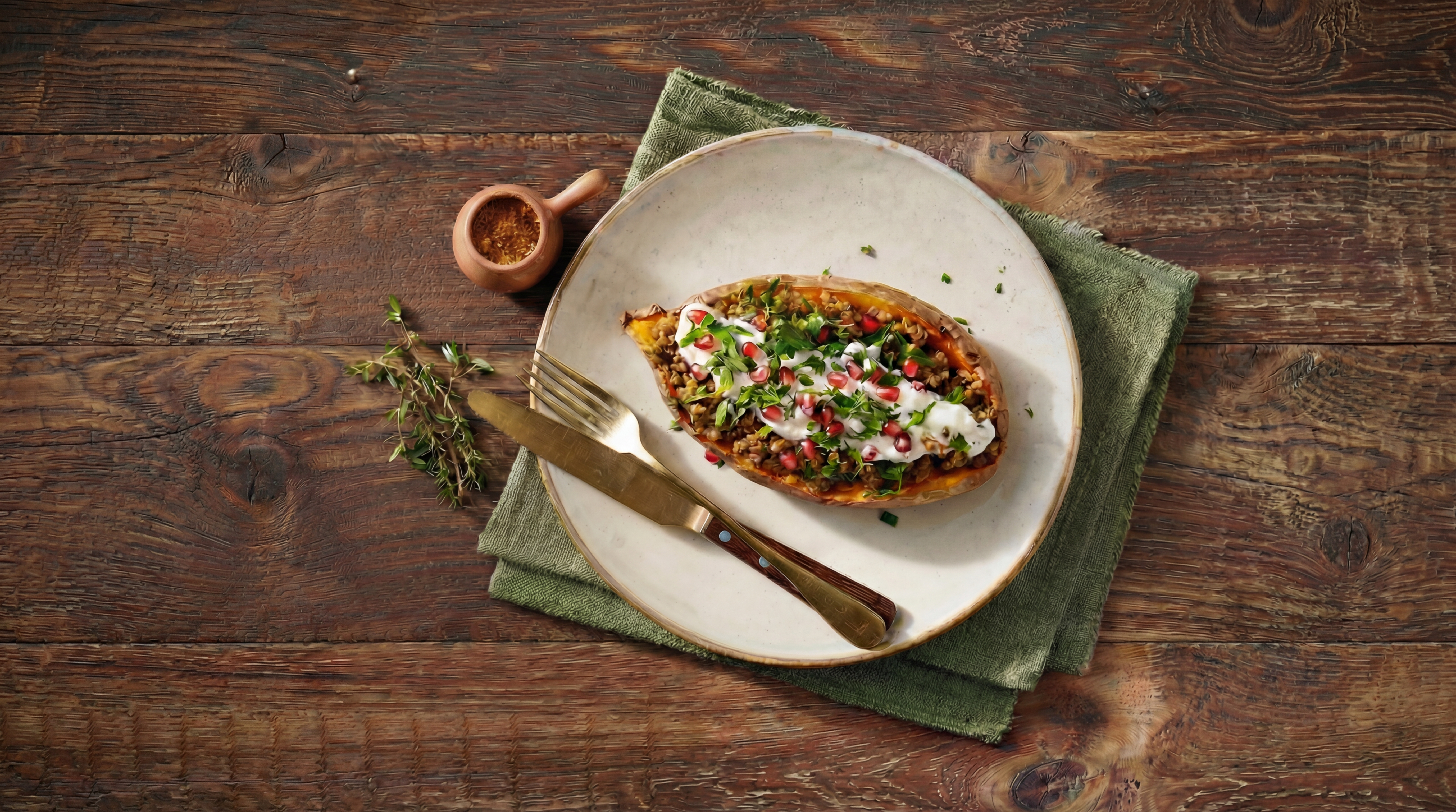 Gevulde zoete aardappel met gekruid gehakt