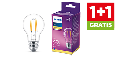 Philips lampen 1+1 gratis. Geldig van 14 t/m 20 oktober