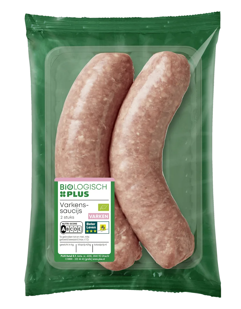 Biologisch PLUS Varkenssaucijs 2 stuks