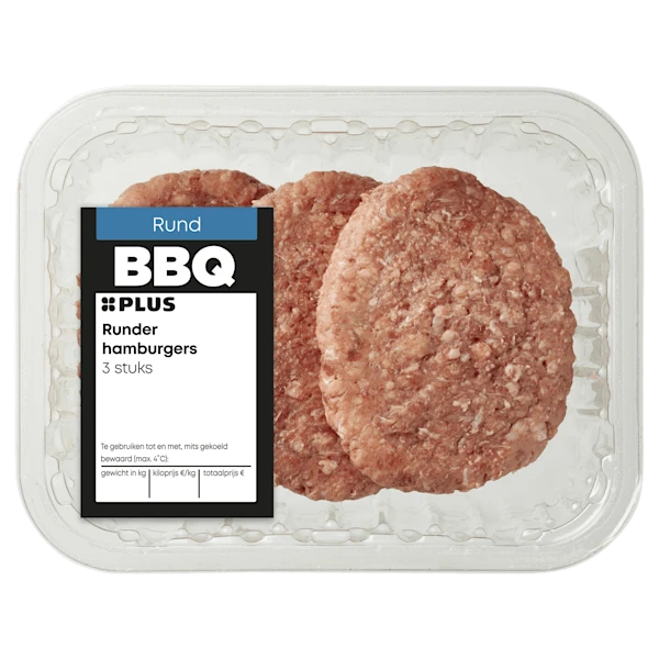 PLUS Runder hamburger 3 stuks