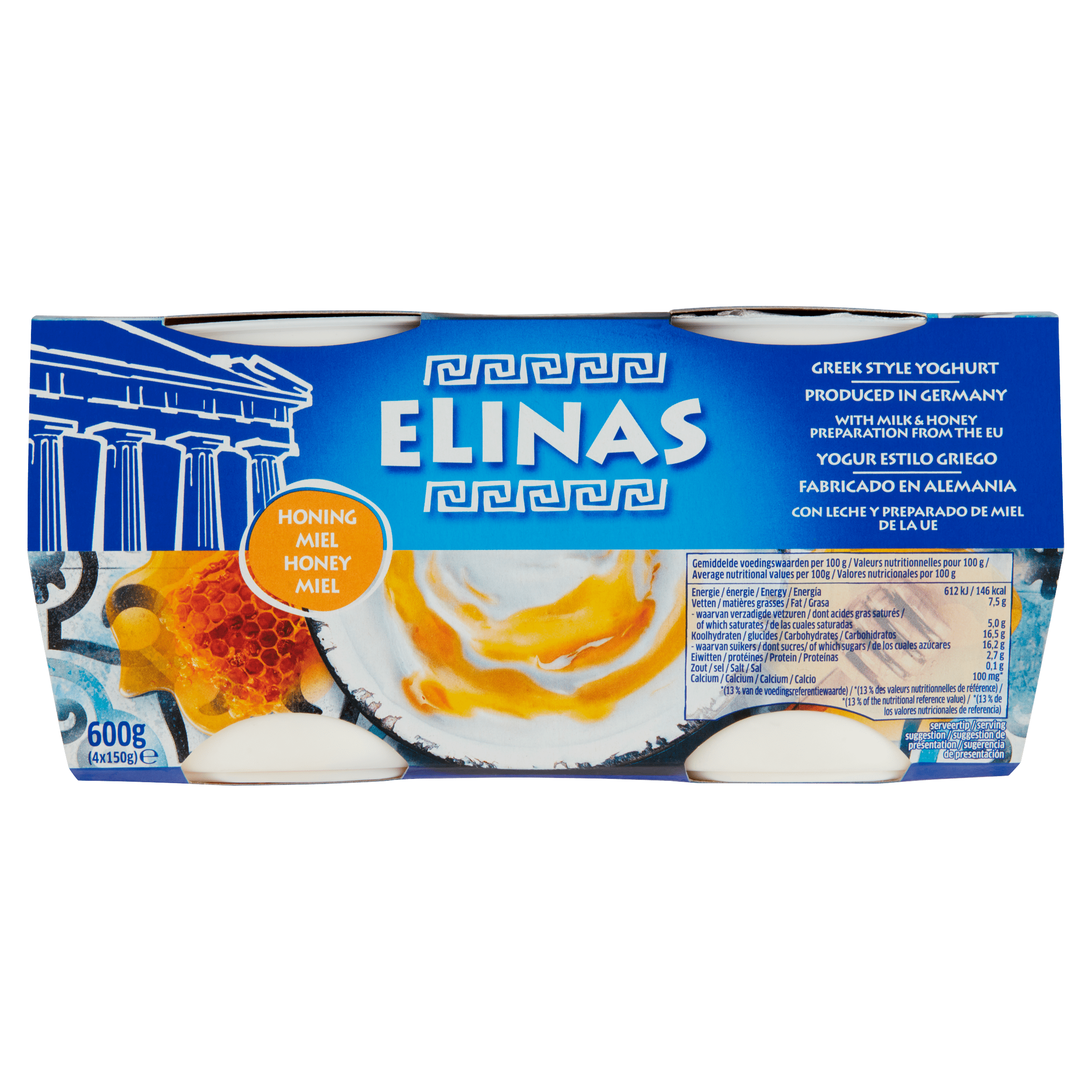 Elinas Griekse stijl yoghurt honing 4-pack Per Pak 600 g