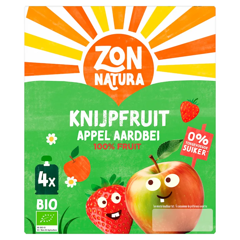 Zonnatura Kikker knijpfruit appel en aardbei bio