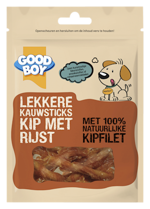 Lekkere kauwsticks kip met rijst