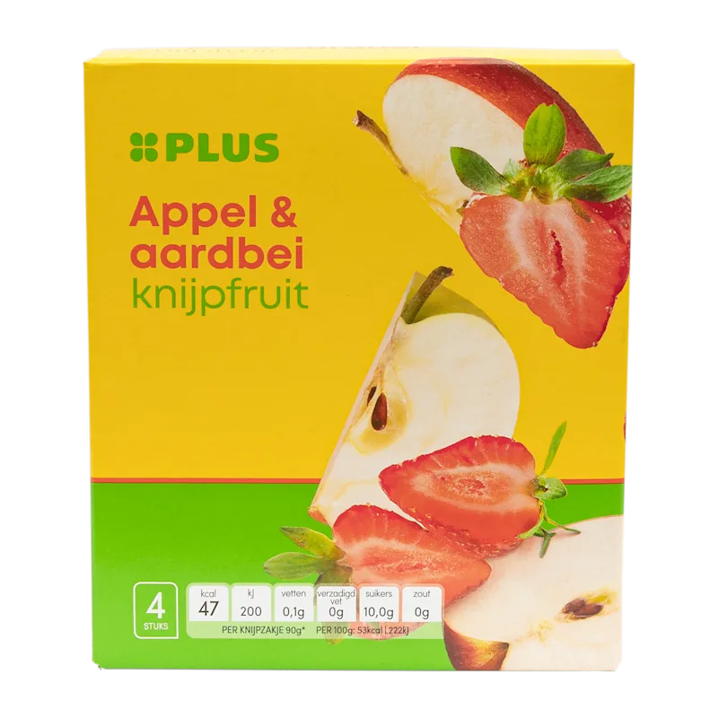 PLUS Knijpfruit appel & aardbei 4x90gr