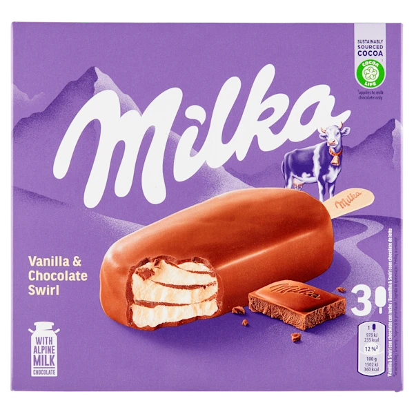 Milka Vanilla & chocolate swirl ijs