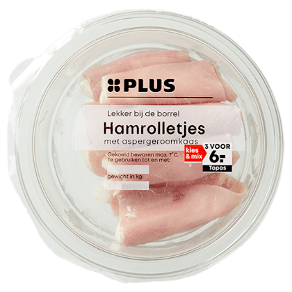 Hamrolletjes met aspergeroomkaas