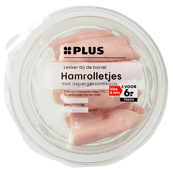 PLUS Hamrolletjes met aspergeroomkaas