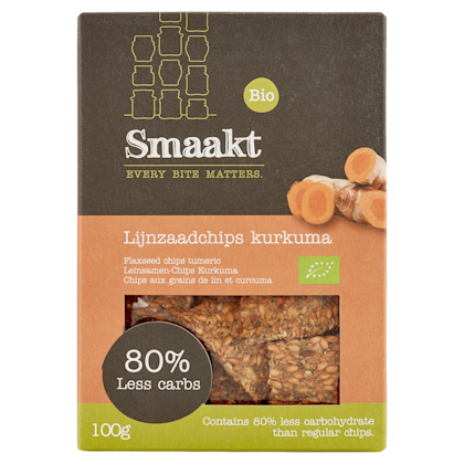 Smaakt Less Carb Lijnzaadchips Kurkuma bio