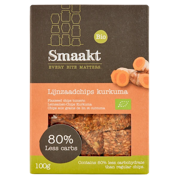 Smaakt Less Carb Lijnzaadchips Kurkuma bio