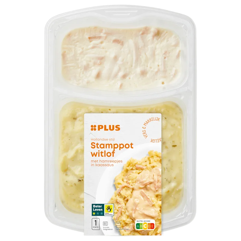 PLUS Witlofstamppot met ham in kaassaus