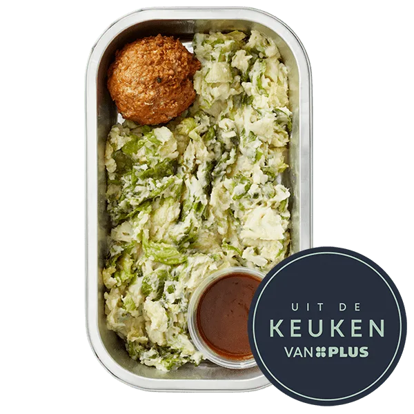 Uit de keuken van PLUS Andijvie stamppot met gehaktbal