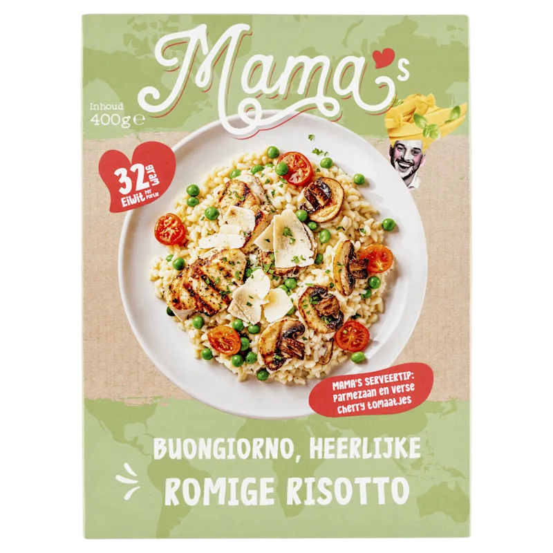 Mama's Maaltijden Risotto bospadestoel, doperwt kipfilet