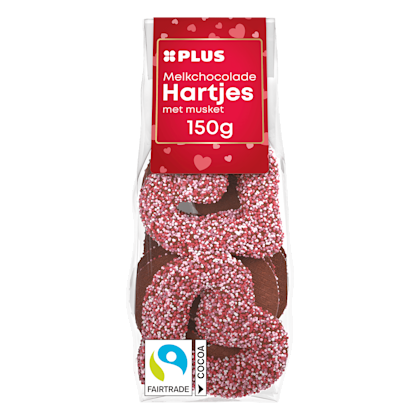 Melkchocolade muskethartjes rood roze