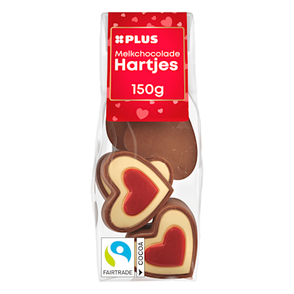 Melkchocolade hartjes rood