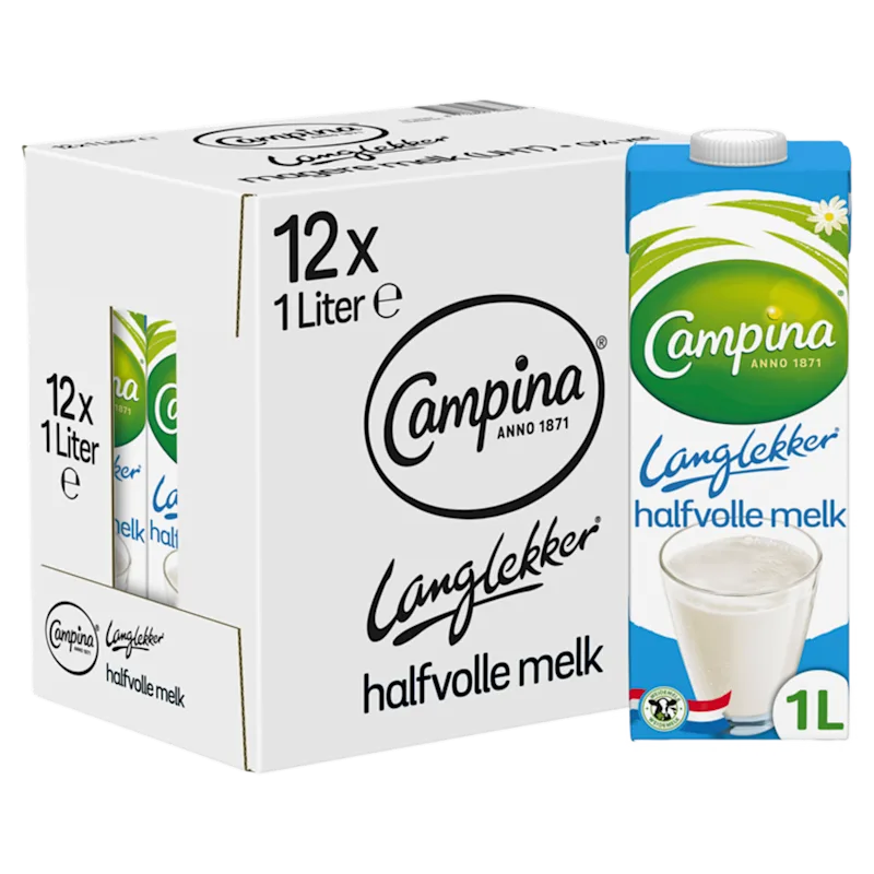 Campina Langlekker halfvolle melk 12 x 1 L