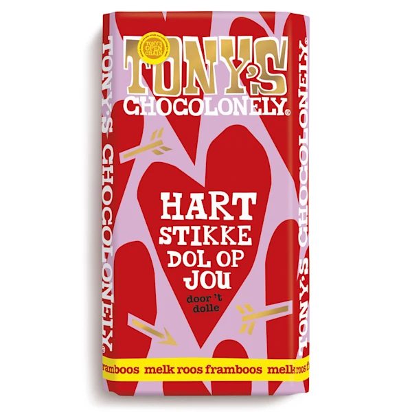 Tony's Chocolonely Gifting liefde Melk Roos Framboos