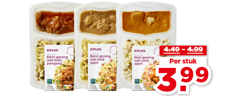 Oosterse maaltijden voor 3,99. Geldig van 4 t/m 10 februari