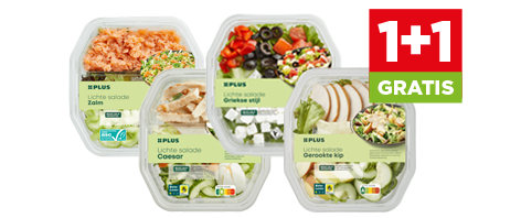 Lichte salades 1+1 gratis. Geldig van 29 juli t/m 4 augustus