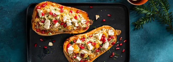 Geroosterde pompoen met krokante kikkererwten en salie.