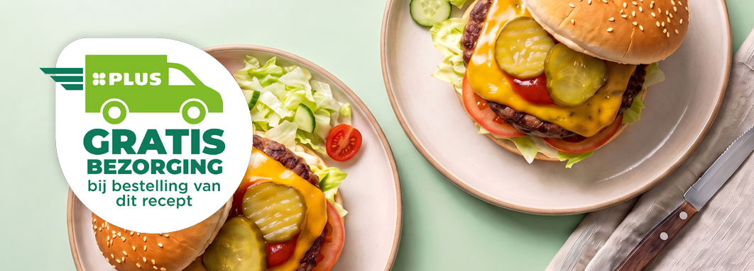 Gratis bezorging bij aankoop van de ingrediënten van het Beter Bikken Recept Broodje hamburger met cheddar.				