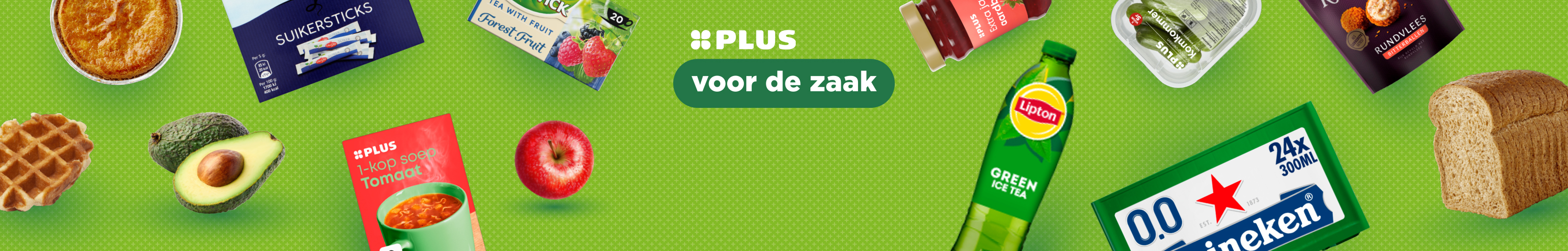 PLUS zakelijke boodschappen voor een lekkere werkdag, zoals o.a. fruit, melk, toiletpapier en snacks.