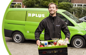 Bezorger met krat PLUS
