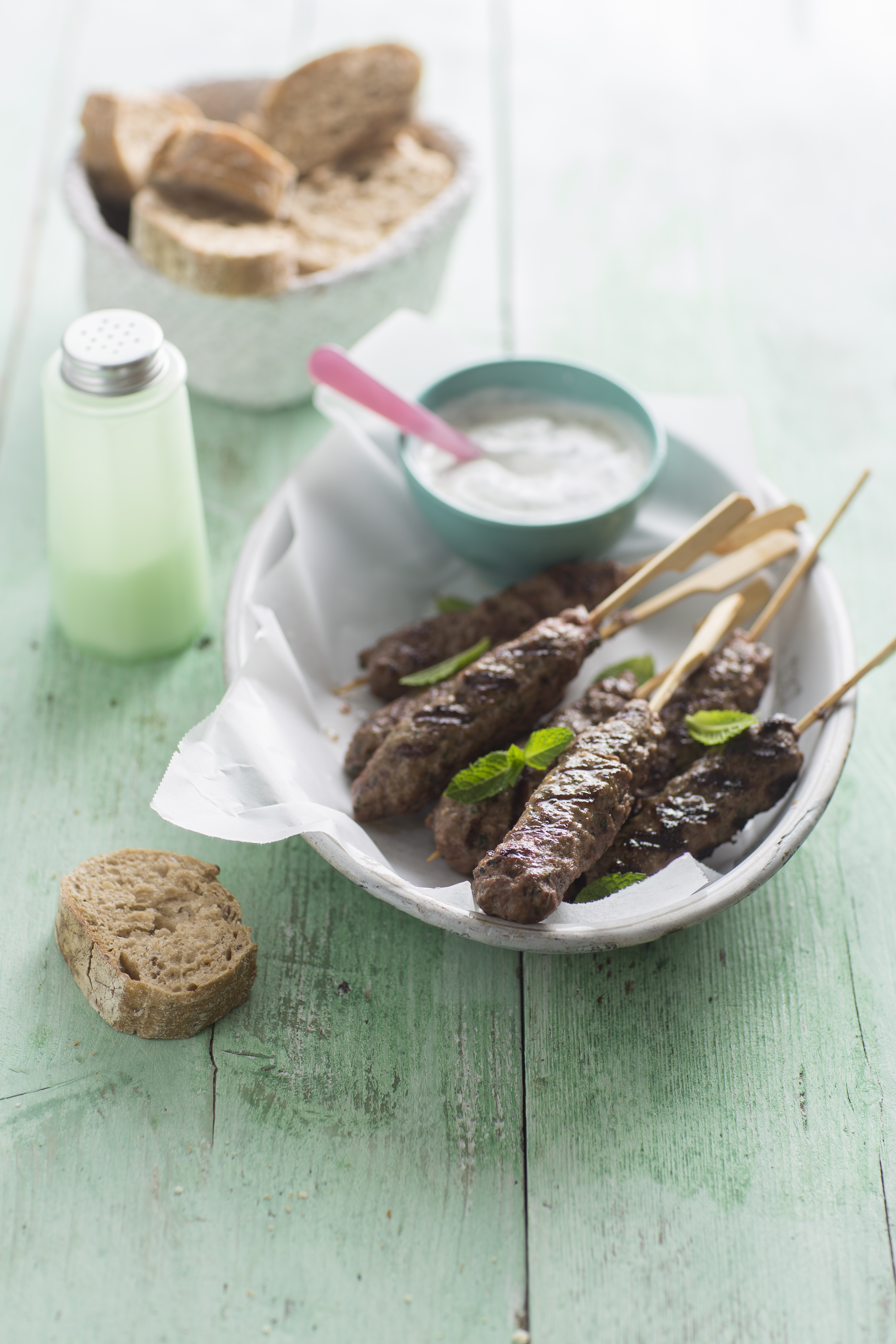 Kebab met muntyoghurt