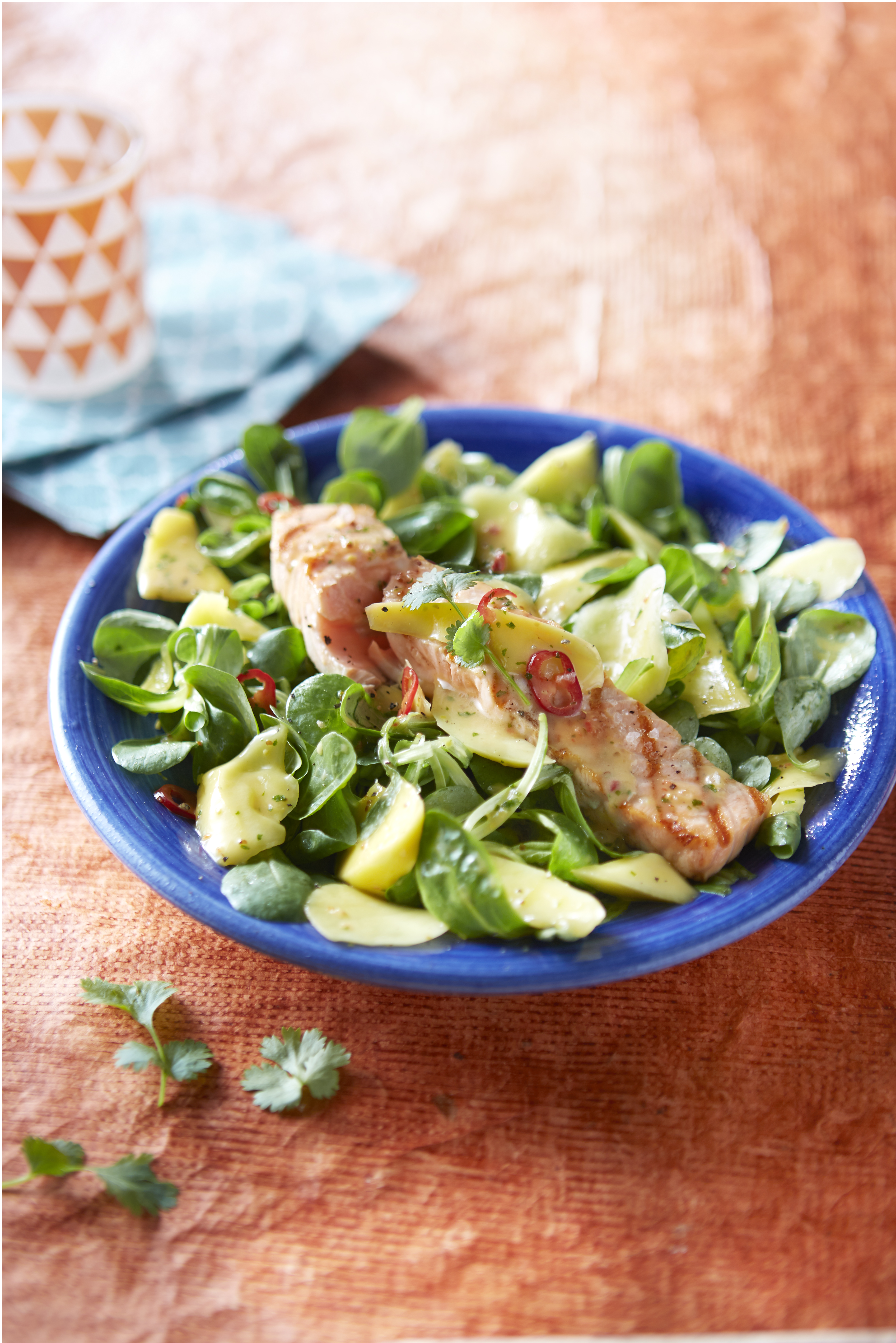 Gegrilde zalm met pittige mangosalade