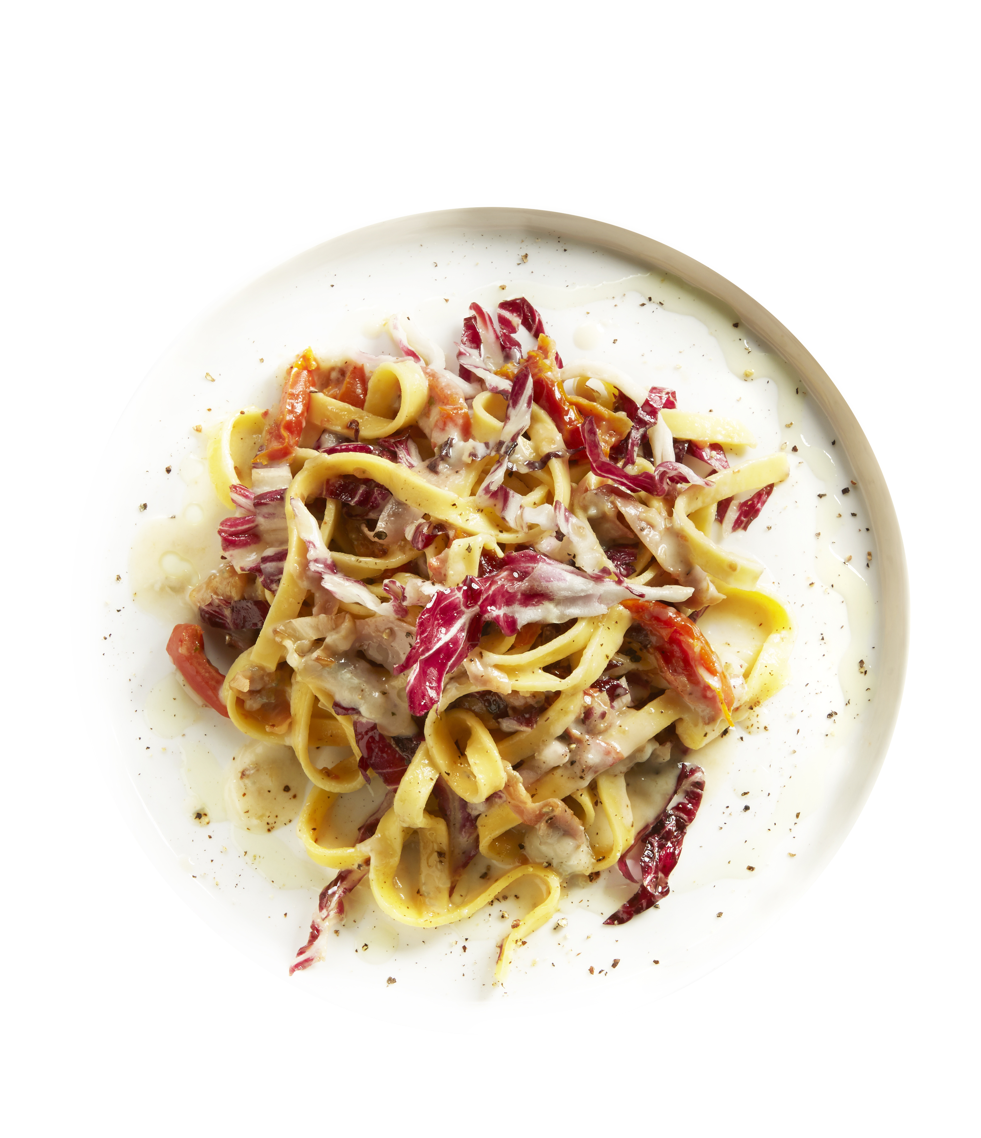 Tagliatelle met rauwe ham, radicchio en blauwe kaas