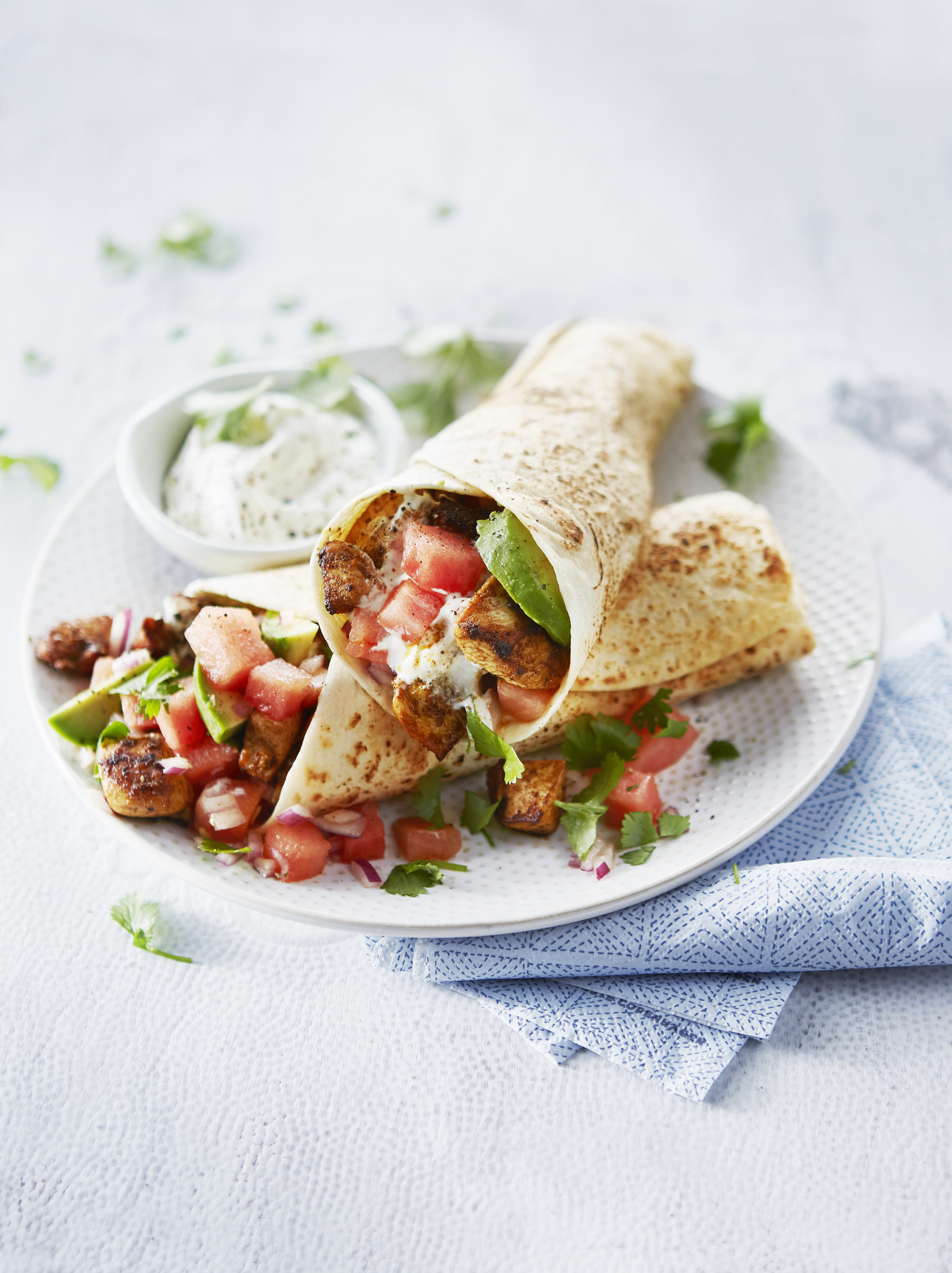 Kipfajita's met avocado en watermeloensalsa