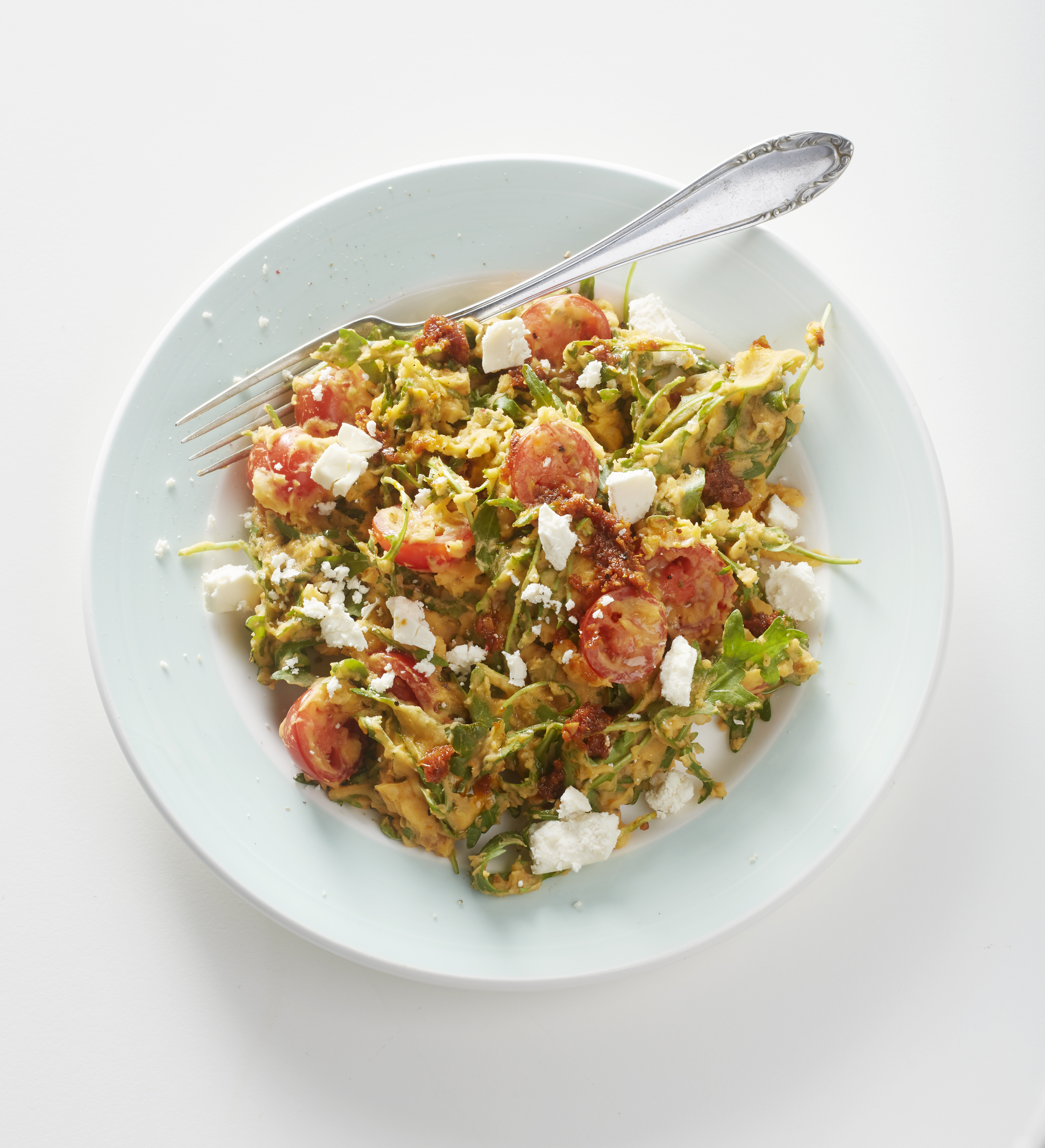 Lentestamppotje met rucola en tomaatjes