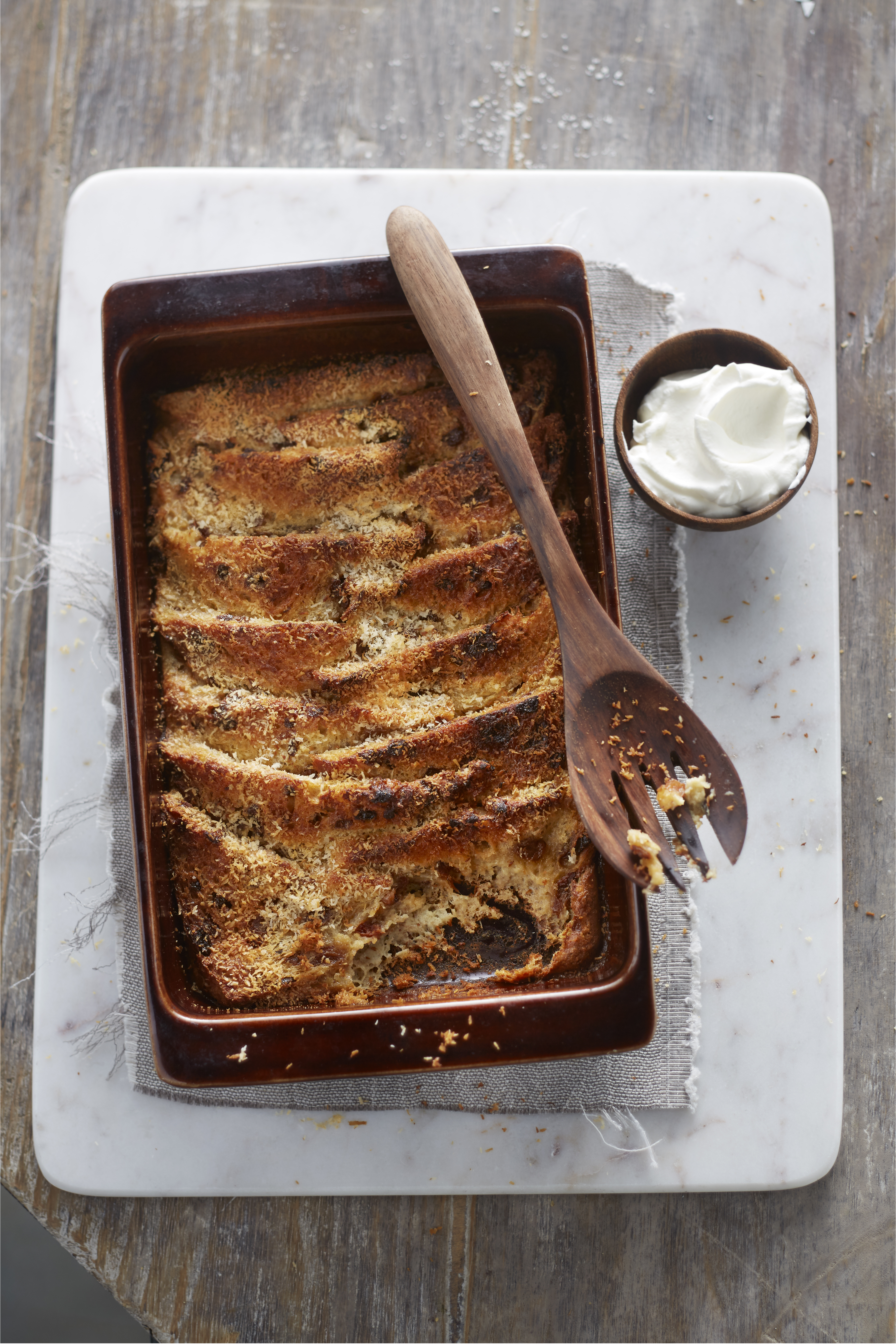 Bread & butter pudding met kokosmelk